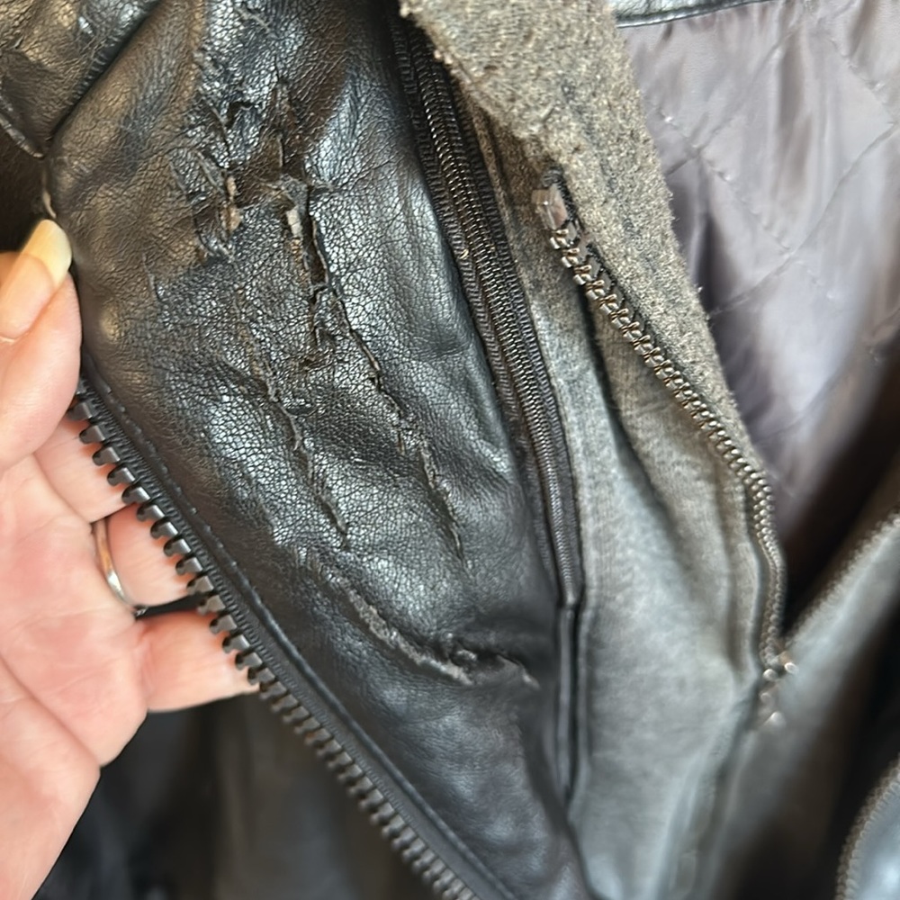 Calvin Klein Men’s Heavily Distressed Faux Leather w/ Sweater Style Underlining - Picture 6 of 16